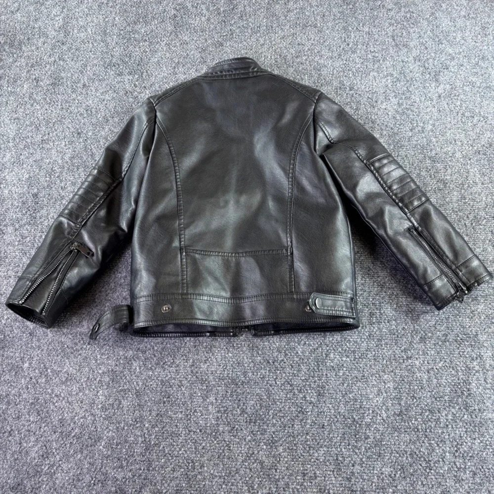 LJYH Moto Jacket Kids 3-4Y Black Faux Leather Fur Lined Biker Zip Quilted Sleeve